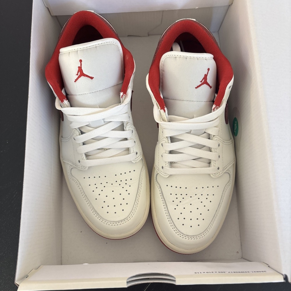 Nike Air Jordan 1 Low White Red Leather Low Top Women SZ 8.5 Shoes Worn Once